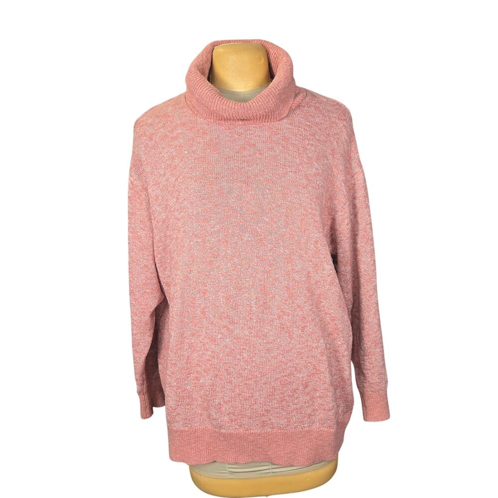 LL Bean Signature Women XL Cowl Neck Sweater Pink Marled Knit Cotton Linen Blend